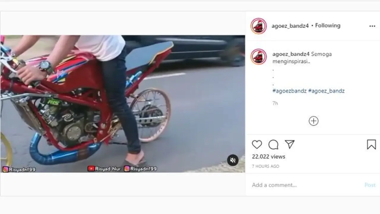 Bocah Ini Modifikasi Motornya Pakai Pelek Tanpa Ban (Instagram @agoez_bandz4)