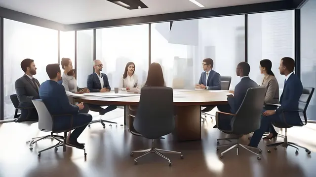 Ilustrasi karyawan, bekerja, rapat, suasana kantor. (Foto By AI)