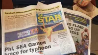 Sejumlah tajuk utama media massa di Filipina jelang pembukaan SEA Games 2019, Sabtu (30/11/2019). (Bola.com/Zulfirdaus Harahap)