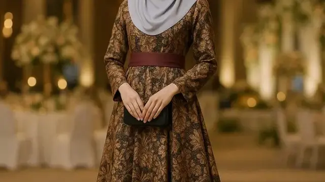 Baju Batik Pesta Wanita Berhijab Syar’i