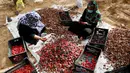 Buruh tani menyortir kurma di sebuah ladang di Deir el-Balah, Jalur Gaza pada 1 Oktober 2020. Musim panen kurma biasanya dimulai awal Oktober, setelah musim hujan pertama. (AP Photo/Adel Hana)