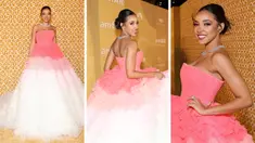 Foto kolase Tinashe saat menghadiri amfAR Gala Los Angeles 2022 di Pacific Design Center di West Hollywood, California pada 3 November 2022. (AFP Photo)
