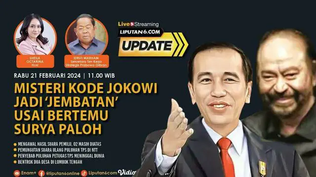 Dijamu dengan bakso dan mie goreng, Surya Paloh makan malam bersama Presiden Jokowi di Istana Negara pada Minggu 18 Februari. Keduanya bicara soal agenda kebangsaan hingga dinamika politik usai pencoblosan Pemilu 2024 selama satu jam.