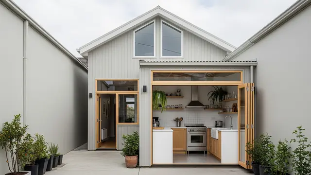 Desain Rumah 1 Lantai Tipe 36 di Gang Sempit dengan Dapur Belakang Terbuka/Gemini AI