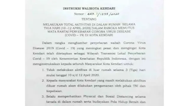 Isi instruksi Wali Kota Kendari.(Liputan6.com/Ahmad Akbar Fua)