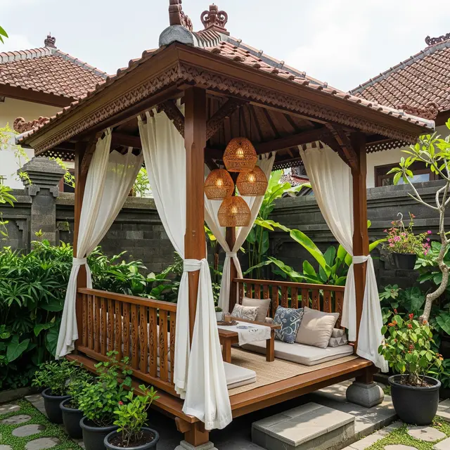 6 Ide Gazebo dengan Tirai dan Lampu, Halaman Rumah Lebih Estetik