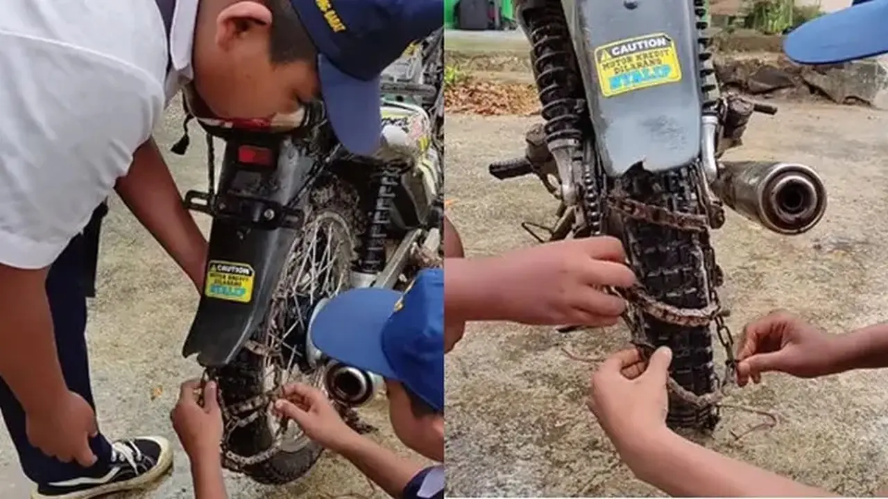 Biar Aman Saat Pulang Sekolah, Pelajar SMP Pasang Rantai di Ban Sepeda Motor