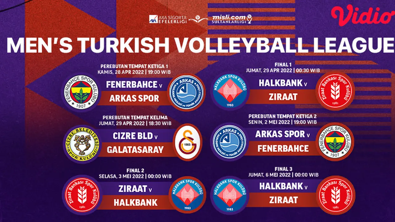 Link Live Streaming Finals Men’s Turkish Volleyball League di Vidio, 28 April - 6 Mei 2022