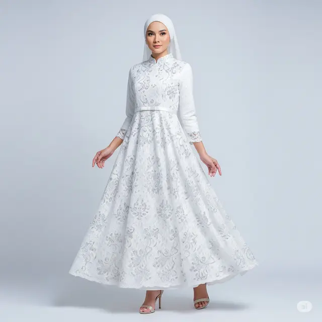Model Dress A-line Muslimah Bordir Brokat Terbaru.