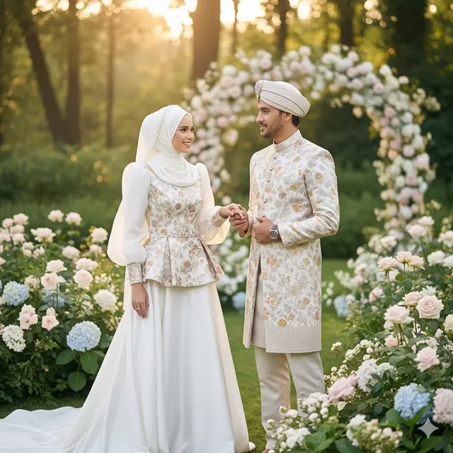Couple Classic: Gamis Brokat Kombinasi Satin + Koko Brokat