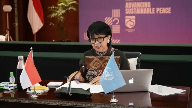 Menlu Retno saat memimpin sidang DK PBB kedua secara virtual pada Rabu, 12 Agustus 2020.