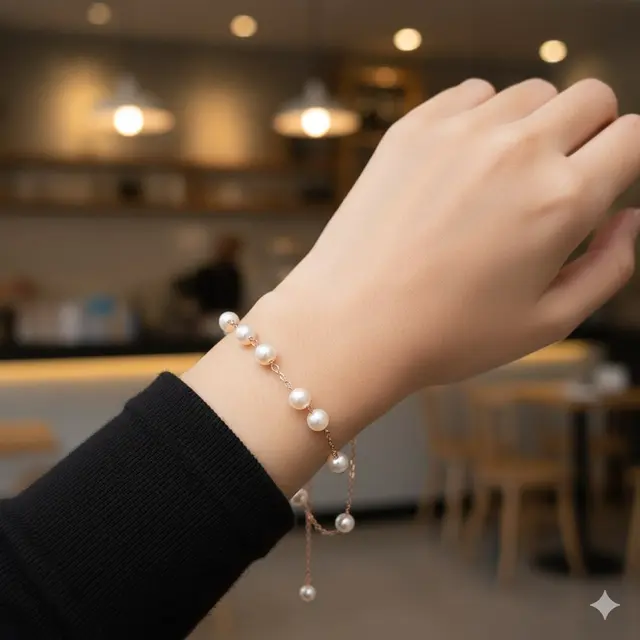Gelang Rose Gold dengan Mutiara Krem