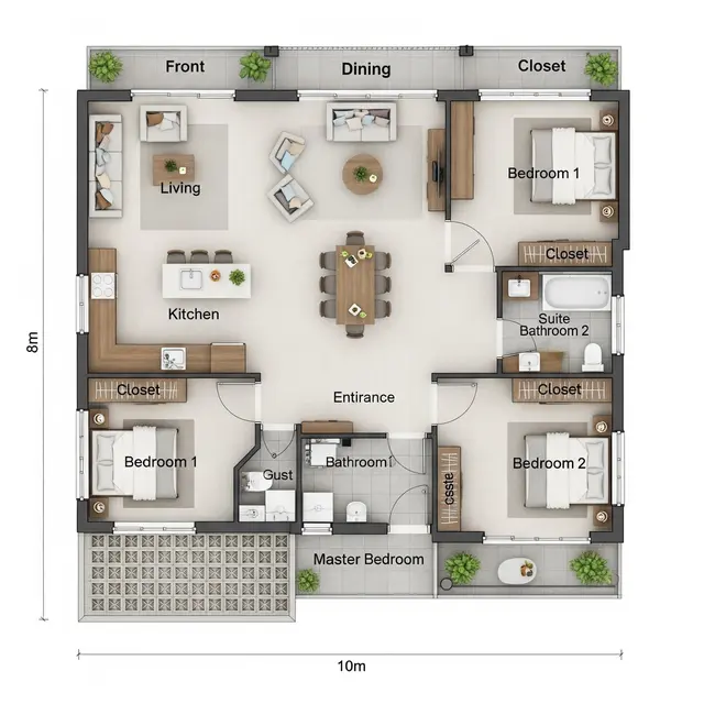 Inspirasi Desain Rumah Sederhana 3 Kamar Ukuran 8x10. Foto: Gemini