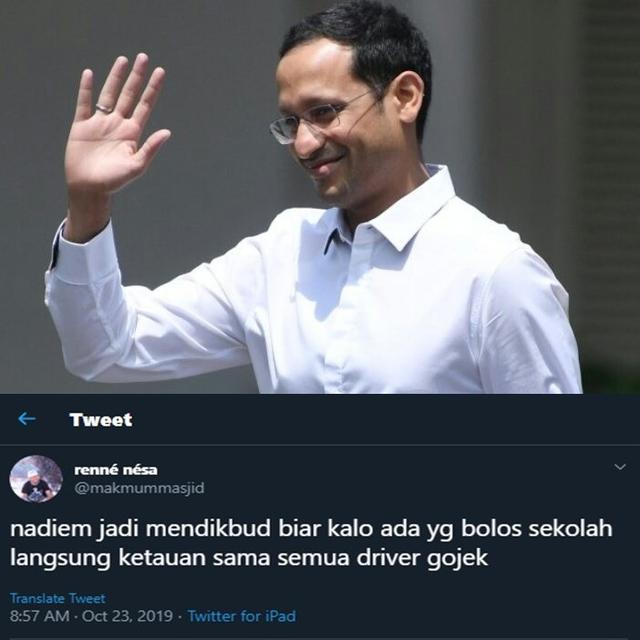 Masuk Kabinet, Ini 7 Cuitan ala Netizen Saat Nadiem Makarim Jadi Mendikbud