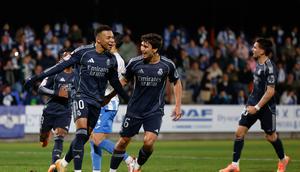 Selebrasi Kylian Mbappe dalam laga Copa del Rey antara Talavera vs Madrid, Kamis (18/12/2025). (AP Photo/M. Berengui)