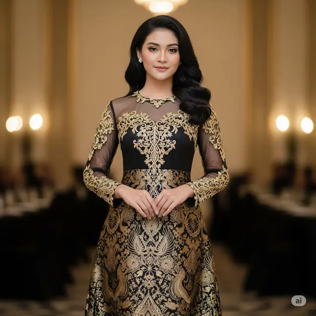 Dress Hitam Motif Emas