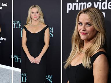 Foto kolase Reese Witherspoon saat menghadiri pemutaran perdana film "Something From Tiffany's" di Los Angeles di AMC Century City 15 di Century City, California pada 29 November 2022. (Amy Sussman/Getty Images/AFP)