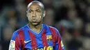 Ekspresi striker Barcelona, Thierry Henry di laga lanjutan La Liga melawan Villarreal di Nou Camp Stadium, 2 Januari 2010. AFP PHOTO / LLUIS GENE 