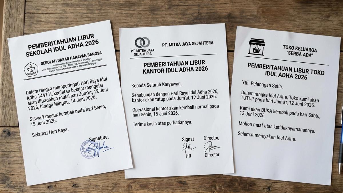 5 Contoh Surat Pemberitahuan Libur Idul Adha 2026 untuk Sekolah, Kantor, dan Toko