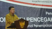 Kepala BNP2TKI, Nusron Wahid berpidato saat menghadiri pendatanganan kerjasama memberantas korupsi dengan BNP2TKI, Jakarta, Kamis (19/3/2015). (Liputan6.com/Herman Zakharia)