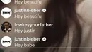 Justin menuliskan, “Hey hottie, hey beautiful, hey beautiful, hey babe” ketika bergabung dengan Live Instagram yang dilakukan Sevyn. Menarik perhatian, beberapa orang yang tergabug pun menyapa kehadiran Justin. (Instagram/theshaderoom)