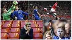 Foto terbaik Liga Inggris pekan ke-32 musim 2015/2016 diwarnai oleh aksi striker MU, Marcus Rashford, serta seorang anak kecil pendukung Leicester yang mewarnai wajahnya. (AFP-Reuters)