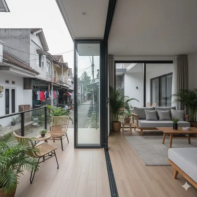 Konsep Indoor-Outdoor dengan Partisi Kaca Geser
