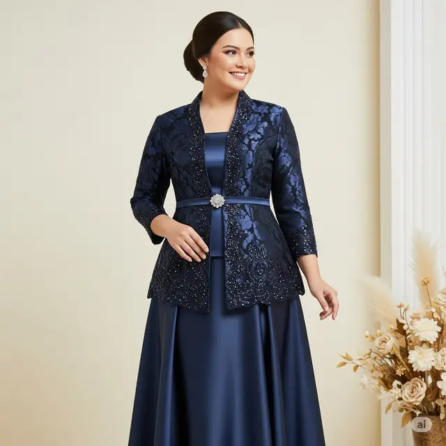 Contoh Model Baju Brokat Kombinasi Satin untuk Orang Gemuk. Foto: Gemini