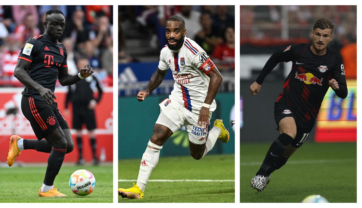 Liga Inggris terkenal dengan persaingannya yang ketat. Bukan saja persaingan antar-klub yang berlaga, namun juga persaingan intern antar-pemain dalam satu klub. Para pemain yang kalah bersaing, tak terkecuali para striker, akhirnya memilih hengkang dari Liga Inggris. Musim 2022/2023 ini tercatat ada 5 striker yang memutuskan hengkang dari Liga Inggris, yang sebagian besar akibat penurunan performa hingga berimbas dengan tersingkirnya dari pilihan utama. (Kolase AFP)