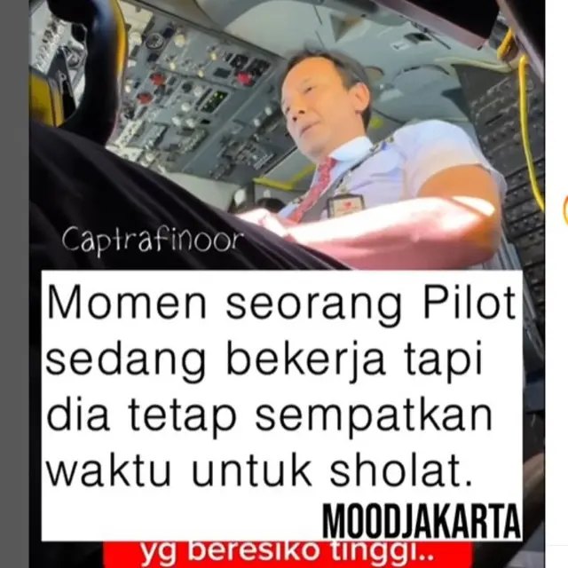 Viral Video Pilot Sholat di Kokpit Pesawat, Banjir Pujian Warganet.  foto; Instagram @mood.jakarta, TikTok @captainrafinoor