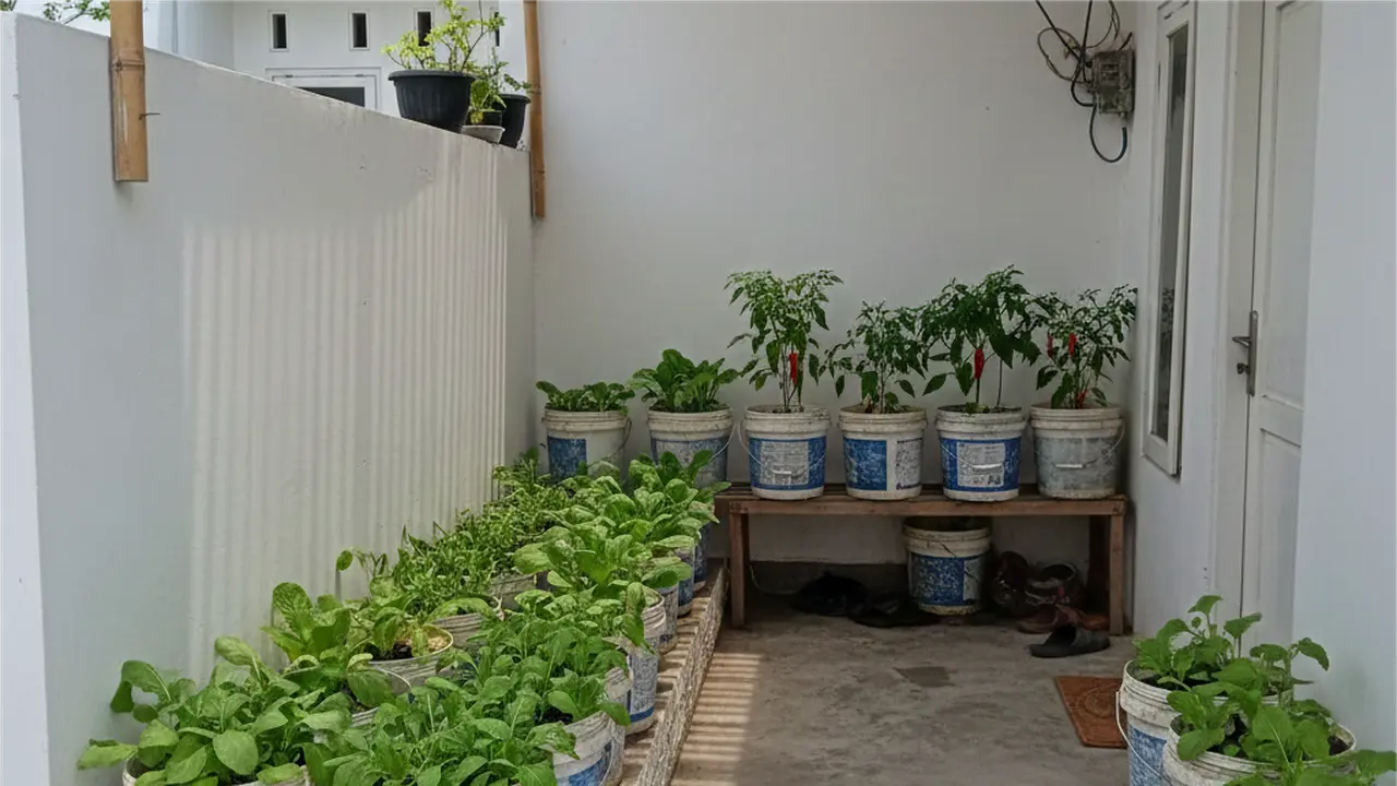 Desain Kebun Sayur di Ember Cat Bekas