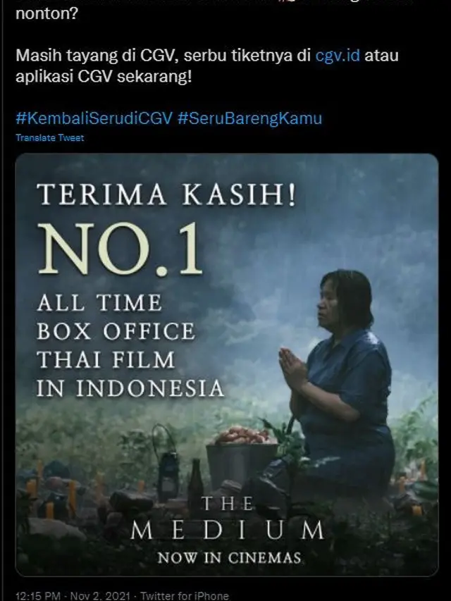 Unggahan CGV tentang The Medium. (Twitter/ CGV_ID)
