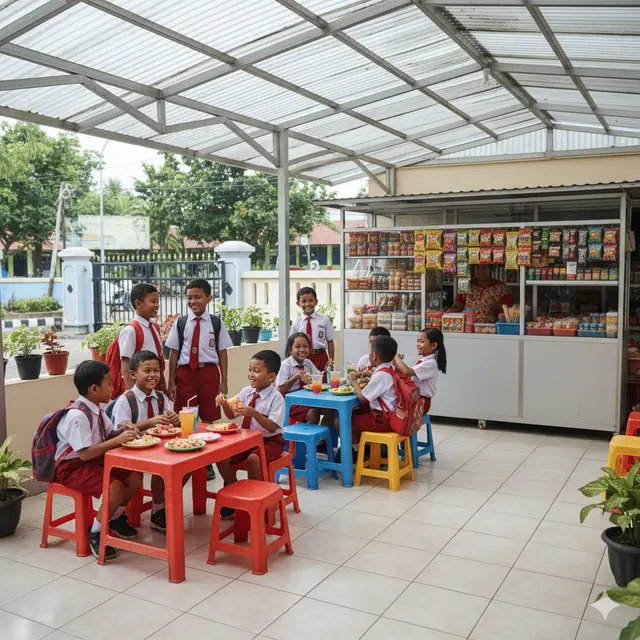 Warung Apa yang Paling Laku di Dekat Sekolah? Ini 7 Ide Usaha yang Bikin Cuan Setiap Hari (foto: Gemini AI)