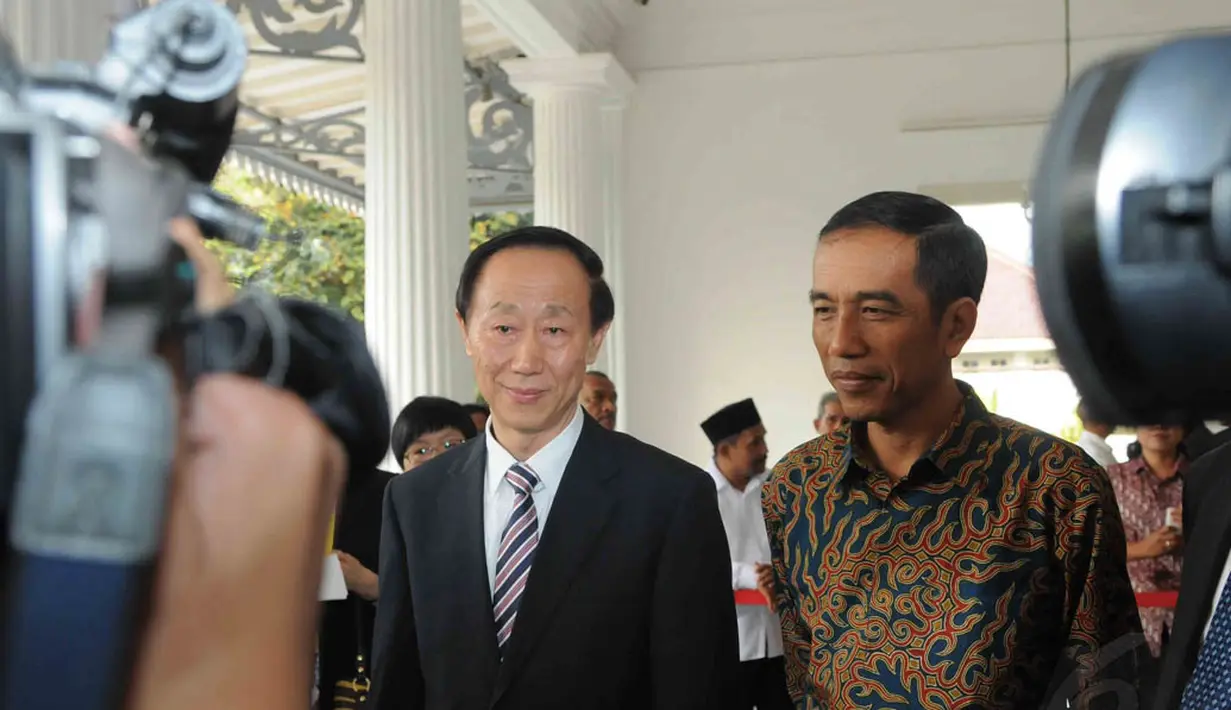 Kedatangan ‎Wang Jiarui itu untuk menyampaikan ucapan selamat Presiden China Xi Jinping kepada Jokowi yang telah terpilih sebagai presiden, Jakarta, (15/9/14).(Liputan6.com/Herman Zakharia)