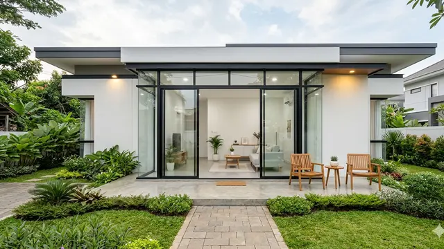 Inspirasi Desain Rumah 1 Lantai Pintu Kaca Besar. Gemini