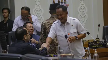 Menteri Dalam Negeri (Mendagri), Tito Karnavian sesaat sebelum mengikuti rapat kerja dengan Badan Legislasi DPR terkait pembahasan RUU Pilkada di Kompleks Parlemen, Senayan, Jakarta, Rabu (21/8/2024). (merdeka.com/Arie Basuki)