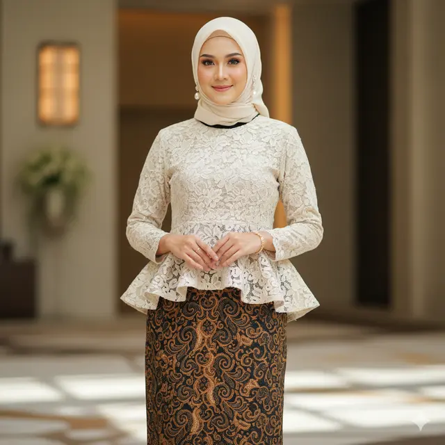 Model Gamis Batik Campur Brokat (Foto: Gemini AI)