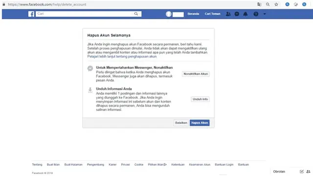 Menutup akun Facebook  permanen
