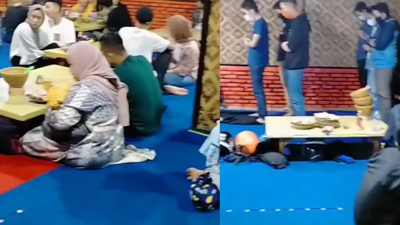 Video viral kumpulan pemuda menjalankan ibadah salat di tempat makan seusai buka puasa.