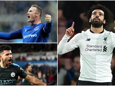 Berikut ini top scorer sementara Premier League musim 2017/2018 hingga pekan ke-18. Wayne Rooney masuk jejeran pencetak gol terbanyak, Mohamed Salah semakin nyaman berada di puncak. (Kolase foto-foto AP dan AFP)