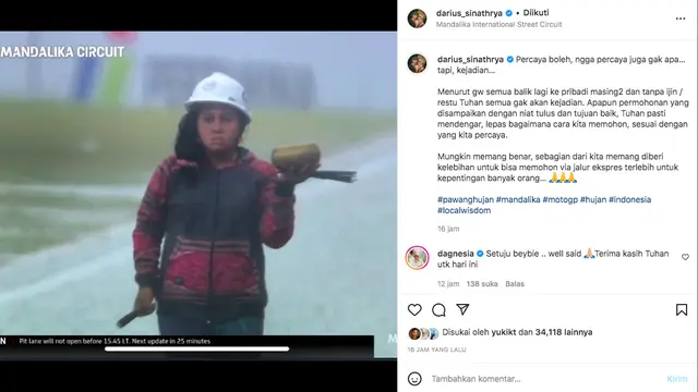 Viral Pawang Hujan di MotoGP Mandalika, Darius Sinathrya: Percaya Boleh, Nggak Juga Gak Apa-Apa