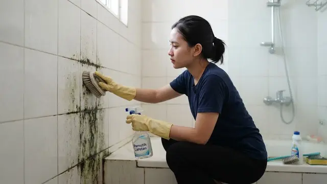 cara menghilangkan jamur di dinding kamar mandi