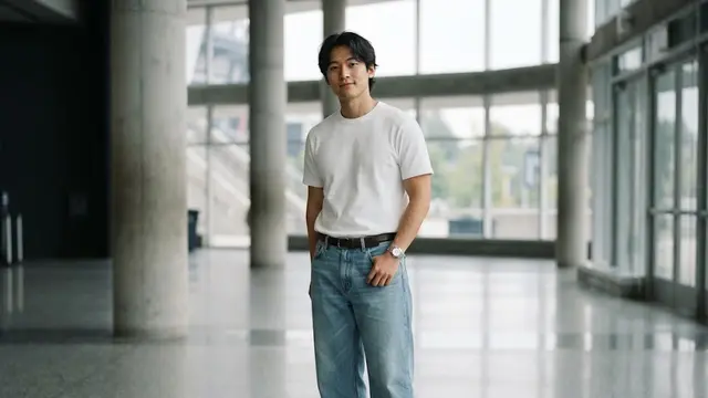 Kaus Putih dan Celana Jeans Longgar