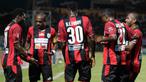 Para pemain Persipura merayakan gol yang dicetak James Koko Lomell ke gawang Persija pada laga Torabika Soccer Championship 2016 di Stadion Mandala, Jayapura, Jumat (29/4/2016). (Bola.com/Nicklas Hanoatubun)