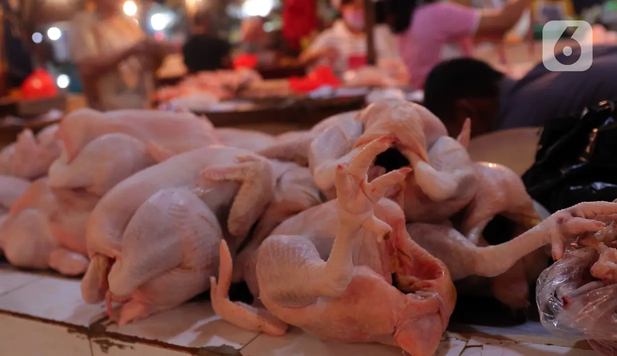 <p>Daging ayam dijual di Pasar Senen, Jakarta, Selasa (26/4/2022). Harga sejumlah bahan pangan di Jakarta terpantau mengalami kenaikan jelang Lebaran, di antaranya daging sapi dan ayam. (Liputan6.com/Angga Yuniar)</p>