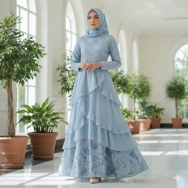 7 Tren Model Gamis Batik Brokat Baby Blue Terbaru untuk Lebaran 2026, Tampilan Anggun dan Mewah