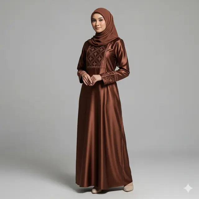 Model Gamis Coklat Earthy Tone Trend Modest Fashion 2025. Gemini