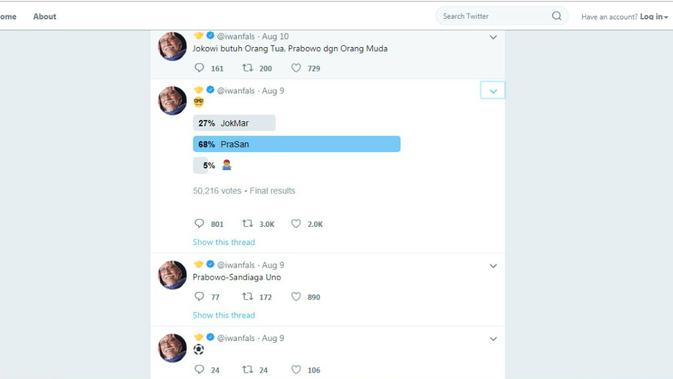 Iwan Fals membuat poling di akun Twitter miliknya.