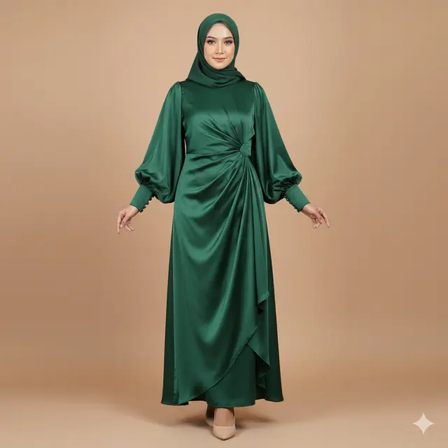 Model Gamis Modern Bahan Satin. Gemini