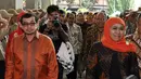Khofifah Indar Parawansa didampingi Salim Segaf Al Jufri  saat tiba di gedung Kementerian Sosial, Jakarta, Selasa (28/10/2014). (Liputan6.com/Miftahul Hayat)